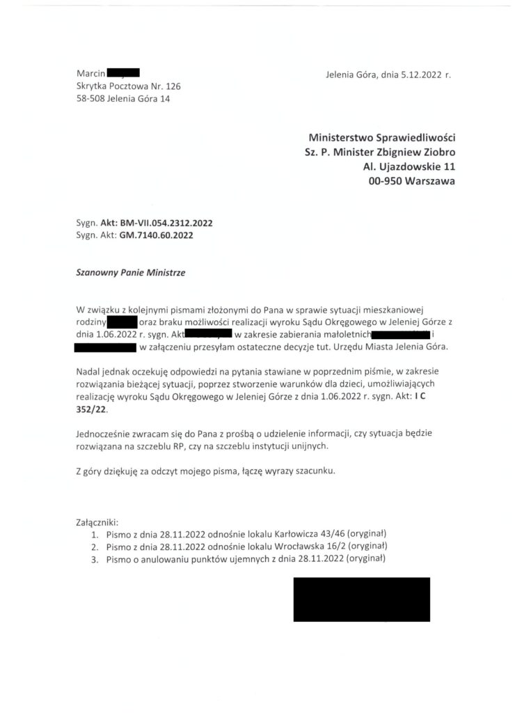 Pismo do Zbigniewa Ziobry z dnia 5.12.2022