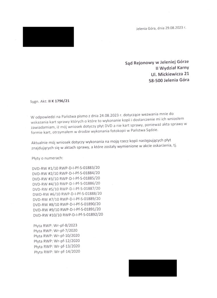 odpowiedź na pismo z 24 sieprnia 2023 r